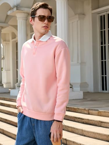 SweatyRocks Men's Color Block Collared Sweatshirts Button Front Long Sleeve Pullovers Tops3