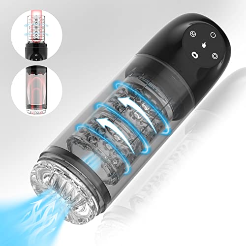 4 In 1 Upgraded Male Masturbator 4S Lockable Penis Pump One-Click Release Vacuum Pumps 7 Rhythmic Suction 7 Smooth Rotation Automatic Male Masturbators Pocket Pussy Adult Sex Toys Men(Black) #TOP12