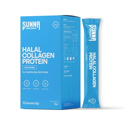 SUNNA SUPPLEMENTS Halal Collagen Protein Sachets 15 x 5g - Hydrolysed Bovine Collagen Peptides Skin Hair Nail Vitamins & Joint Support Gluten-Free Dairy-Free & Soy-Free Unflavored & Easy to Mix