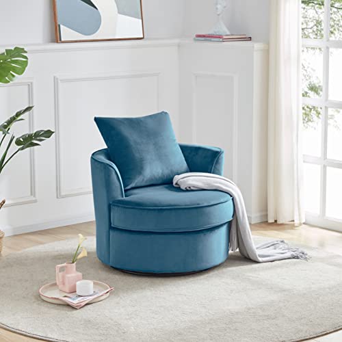 Merax 360° Modern Velvet Swivel Accent Sofa Barrel Chair With Movable Pillows For Living Room, Blue #TOP15