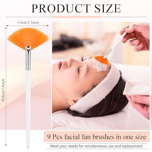 Image of 9 Pieces Facial Fan Mask Brushes, Soft Facial Applicator Brushes Tools for Peel Glycolic Makeup for Mud Cream(Pink,Yellow,White)