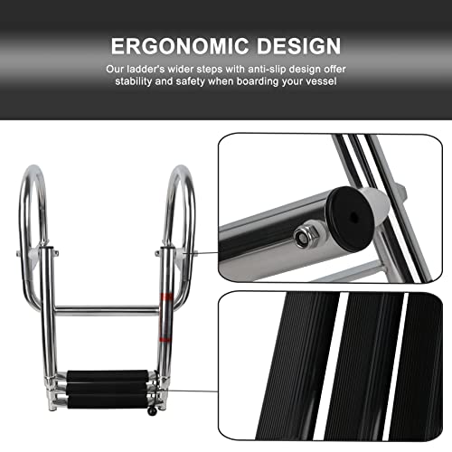 3 Steps Pontoon Boat Ladder,Heavy Duty Folding Telescoping Rear Entry Inboard Ladder With Wide Steps Swim Deck With Pedals Hand Railings #TOP3