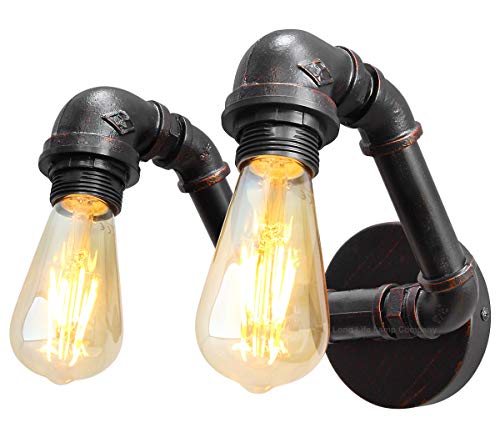 Image of Long Life Lamp Company Double Vintage Industrial Water Pipe Wall Light Steampunk Iron Rustic Sconce Light M0191F