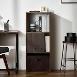 アイリスオーヤマ カラーボックス 3段 組立簡単オープンシェルフ KKOS-3F ウォールナット/ブラック
