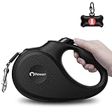 Peteast Retractable Dog Leash, 360° Tangle-Free, Heavy Duty Up to 55lbs Pets, 16ft Strong Reflective Nylon Tape with Waste Bag Dispenser, One-Handed Brake/Pause/Lock