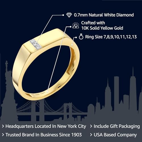 Gem Stone King Men's 10K Solid Yellow Gold White Diamond Wedding Anniversary Ring (Available In Size 7,8,9,10,11,12,13)2