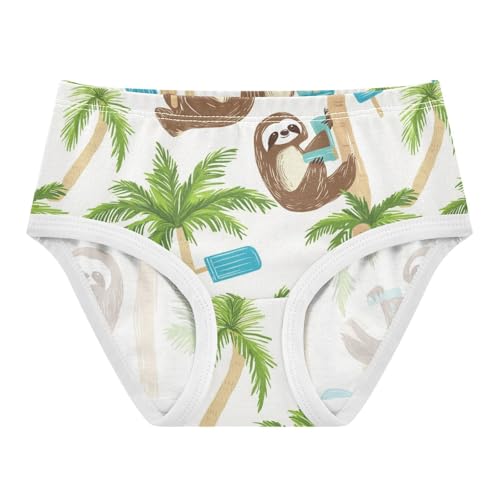 Wusikd Cartoon Sloths Lounging Girls' Underwear Cotton Palm Tree Girls Briefs Soft Toddler Underwear 2T