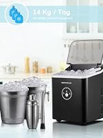 Eiswürfelmaschine Testsieger 2025, 14 kg 24 Stunden, 9 Eiswürfel in 6-8 Minuten, Gerauscharmer Betrieb, 120W Ice Maker mit Schaufel u. Korb, Eiswürfelbereiter für Zuhause, Büro (Dunkelgrau) – Ansicht 3
