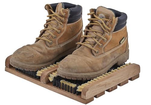 BARGAIN4ALL Wooden Boot Scraper Large Jack with Brush – Outdoor Shoe Cleaner – Garden Kitchen Patio Carpet Doormats – Removes All Dirt, Snow, Mud and Sand – Extra-Wide Boot Brush