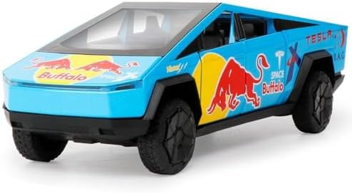 Teslaa Cyber Truck Redbull 1:32 Model Car Exclusive Pull Back Metal Toy car with Openable Doors & Light Music Best Gifts Toys Kids (1:32 Tesla CyberTruck Redbull (Blue))