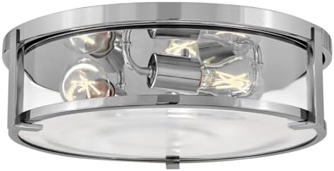 Hinkley Lowell 3243CM-CL Medium Flush Mount Ceiling Light, Twist Lock System Keeps Fixture Flush with Ceiling, Damp-Rated for Bathrooms, Laundry Rooms, Chrome and Clear Glass