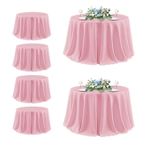 Image of sancua Round Tablecloth 132 Inch Diameter, 6 Pack - Circle Polyester Fabric Table Cloth for Wedding Party Reception Banquet Birthday, Washable Formal Table Cover (Fit 54-96 Inch Tables), Pink