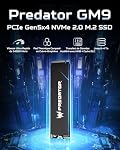 Acer Predator GM9 M.2 Gen5 SSD 1TB, jusqu'à 14500 MB/s, NVMe 2.0 PCIe 5.0 Interne Solid State Drive pour AI Charges de travail, Gaming & Création de contenu, compatible avec DirectStorage, Ordinateur portable et bureau PC