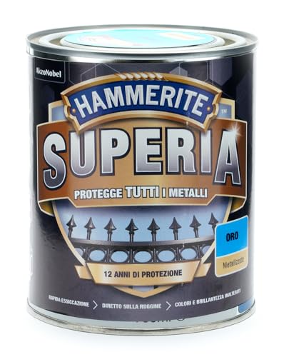Hammerite Superia smalto metallo antiruggine interno e esterno, Metallizzato Oro, 750 ml