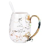 TIANGR Ceramic Tea Cup Coffee Mug With Steel Spoon - Unique Handmade Mug 3D Flower Tea Cup, Enamel...