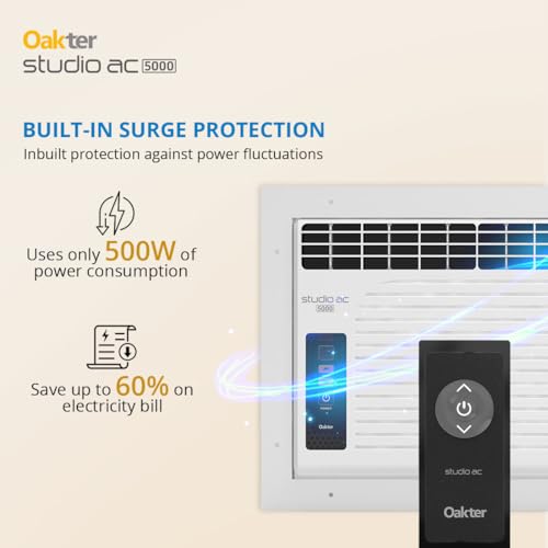 Image of Oakter Studio AC 0.5 Ton 1 Star Window | 6 Amp Plug | Low Power Consumption | 50C Cooling | Surge Protection | Anti-Dust Filter | Ideal for 75 sq.ft Rooms | CWRC Technology
