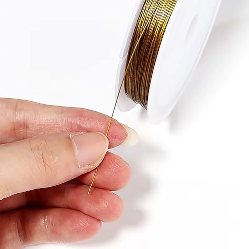 Image of INDIKONB Copper Metallic String Wire for Jewellery Making, Earring, Necklace, Bracelet, Beading, Craft Wire for DIY & Floral Art (Gold 0.5)