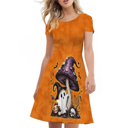 Image of Forchrinse Summer Dresses for Women Crew Neck Short Sleeve Midi Dress Casual Beach Vacation Sundress