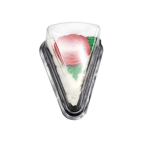 Clear Lid Triangle Cake Slice Container with Black Base and Complimentary Stickers (50)