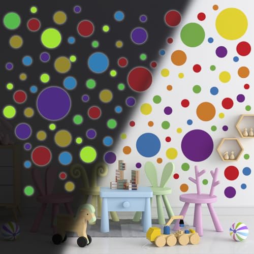 Ambiance Sticker Leuchtender Wandaufkleber für Decke, Kinder, fluoreszierend, bunte Punkte – H145 x L110 cm