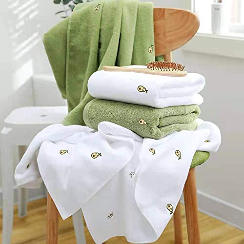 Baq Towel Set, Avocado Embroidery Cotton Towel Set, 1 Bath Towel(27 Inch X 54 Inch), 2 Hand Towels(13 Inch X 30 Inch), Super Absorbent, Fade-Resistant, Cozy (White), Gifts With Love (White),27 X 54 #TOP6
