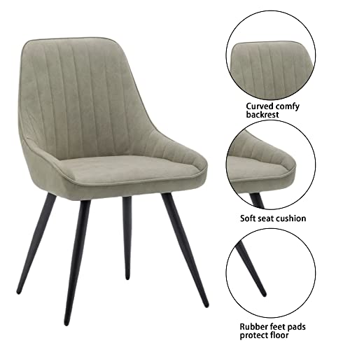 Alunaune Modern Dining Chairs Set Of 2 Upholstered Kitchen Chairs, Mid Century Armless Leisure Accent Chair, Living Room Faux Suede Desk Side Chair With Metal Legs-Grey Green #TOP3