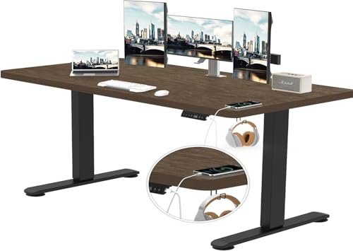 TRIUMPHKEY Escritorio Regulable en Altura Grande 160x80cm Toma USB Control de 3 memorias Escritorio Regulable en Altura Anticolisión Escritorio Regulable en Altura Mesa de Ordenador Nogal