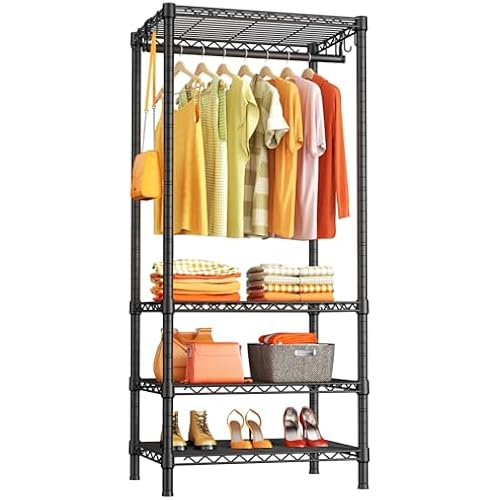 Ulif H4 Mini Portable Closet, 4 Tiers Freestanding Clothing Garment Rack for Small Space, Metal Clothes Wardrobe System for Bedroom, 23.6" W x 14" D x 76.4" H, Load 502 lbs, Black