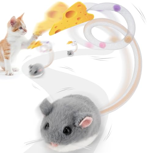 Migipaws Jouet interactif pour Chat, Souris électrique roulante avec Queue Qui remue, capteur Intelligent, couinement, Jouet pour Chat avec Herbe à Chat,...