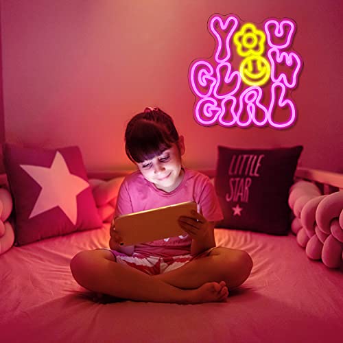 Ineonlife You Glow Girl Neon Sign Pink Yellow Led Neon Light Letters Smiley Decorative Wall Lights For Teen Girls Room Decor Birthday Party Decoration With Usb Power #TOP5