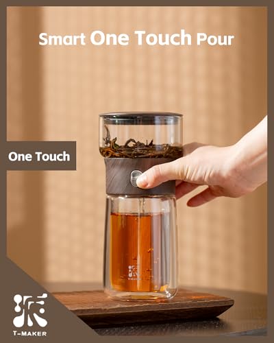 Image of ZENS Modern Glass Infuser Teapot, One Touch Tea Maker for Loose Leaf Tea with Insulated Mug and Portable Case. Enchanted Pot Alternatives for Tea Lover Gifts