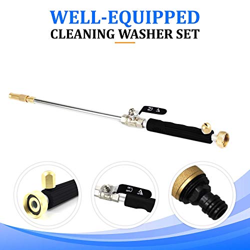 Hydro Jet High Pressure Power Washer Wand for Car Washing or Garden Cleaning, Heavy Duty Metal Watering Sprayer with Universal Hose End, Hydrojet Water Power Nozzle (Metal Black)