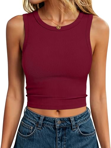 Image of ANRABESS Womens Crop Tank Tops High Neck Sleeveless Ribbed Knit Slim Fit Shirts 2026 Summer Casual Basic Workout Clothes