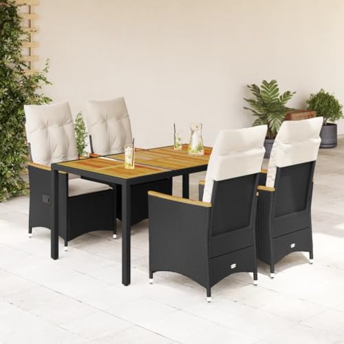 INLIFE Set de Muebles jardín 5 pzas con Cojines ratán sintético Negro Mobiliario,Muebles de jardín,Conjuntos de jardín Negro 56.4kg-460