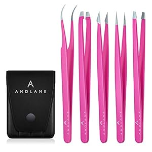 Andlane Tweezers Set – Professional Stainless Steel 5-Piece Precision Tweezer for Men & Women – Great for Facial Hair Removal, Eyebrow Shaping, Splinters & Ingrown (Pink)