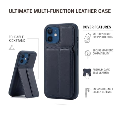 Image of amazon basics Luxury Vegan Leather Back Cover for iPhone 11 | Built-in Card Holder Slot | Integrated Mobile Stand | Slim Shockproof Protective Case with Stitched Finish - Blue