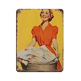 Affiche vintage vintage des années 50 en métal avec impression « Laundry Day »   Décoration murale   30 x 40 cm