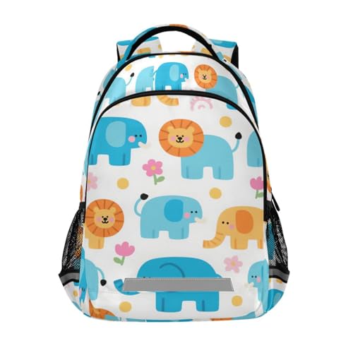 Bonita mochila de viaje para niños con diseño de elefante azul y león con clip en el pecho, bolsa para libros para niños y niñas de 6º grado