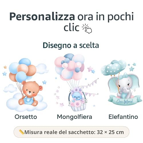 Sacchetti Primo Cambio Ospedale Personalizzati Con Nome – Set Nascita Neonato Bimbo/Bimba – Sacchetto Corredino Maternità – Idea Regalo Baby Shower – Made In Italy - 4