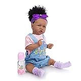 SEAAN Silicone Vinyl Baby Dolls Black Girl Realistic Newborn Baby Dolls That Look Real 22 Inch for Age 3+