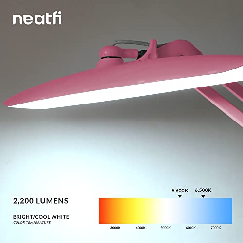 Neatfi Xl 2,200 Lumens Led Task Lamp, 24W Super Bright Desk Lamp, 117 Pcs Smd Led, 4 Level Brightness, Dimmable, Task Led Light For Home, Office, Workbench (Non-Cct With Clamp, Pink) #TOP2