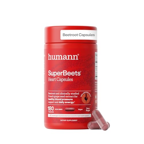 Humann SuperBeets Beet Root Capsules Quick Release 1000mg Helps Support Nitric Oxide Production Blood Pressure Support Heart Health Contains Non-GMO Beetroot Powder Studied Antioxidants 180 Count