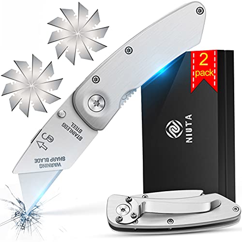 Utility Knife box cutter Replacement Blades Heavy Duty High Carbon Steel Box Cutter Razor ,Blade Storage with 20 Blades, 2-pack