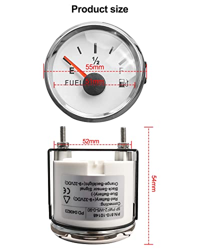 Image of 0-90 ohm Fuel Level Gauge, White Marine Boat Fuel Gauge, Automotive Gas Fuel Tank Meter Gauge for Car RV Truck Vehicle, with 52mm Dial & LED Backlight