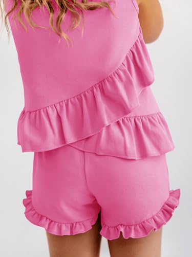 Image of Haloumoning Girls Summer Clothing Sets Ruffle Tank Tops and Shorts | 2 Piece Outfits