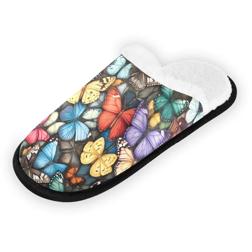 Women's Men's Fuzzy Slippers Cozy House Shoes Travel Warm Colorful Butterfly Slippers2