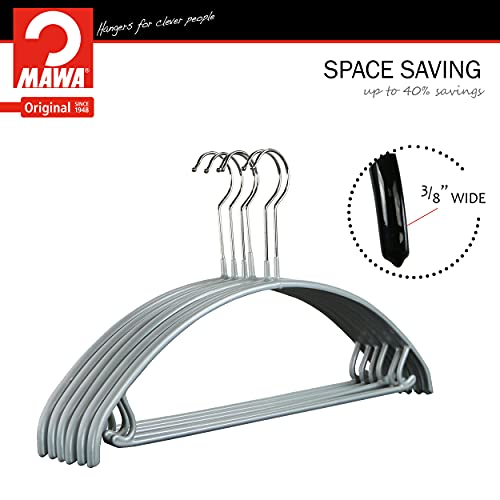 Mawa Non Slip Metal Clothing Hanger, Smooth Shoulder Support With Skirk Hooks, Model 42-U, Set Of 5, Silver #TOP5