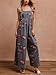 chouyatou Women's Summer Boho Floral Denim Bib Overalls Adjustable Strap Wide Leg Jumpsuits Jeans with Pockets (Small, Blue)
