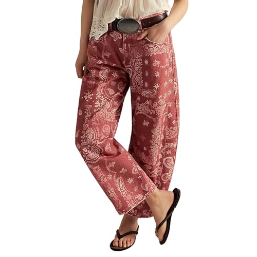 FYHTC Barrel Jeans Damen Boyfriend Baggy Barrel Jeans mit Blumendruck