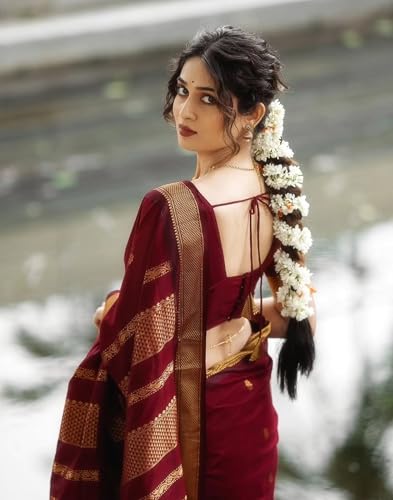 Image of SIRIL Women's Banarasi Kanjivaram Soft Silk Jacquard Saree with Unstitched Blouse Piece